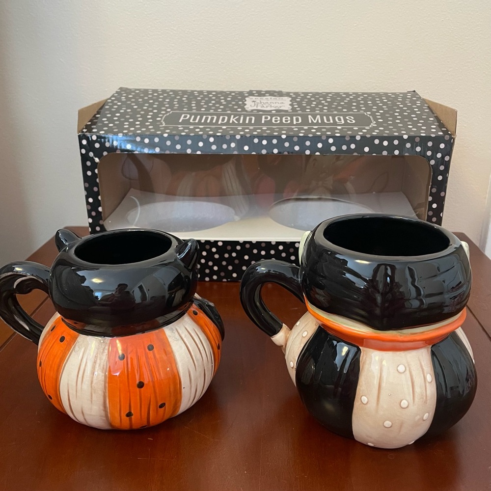 NIB JOHANNA PARKER PUMPKIN PEEPS BAT & VAMPIRE MUGS Cups Halloween Holiday Tea - Picture 5 of 16